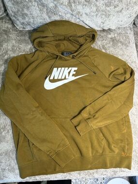 Nike Olive Green Pullover Hoodie with White Swoosh
